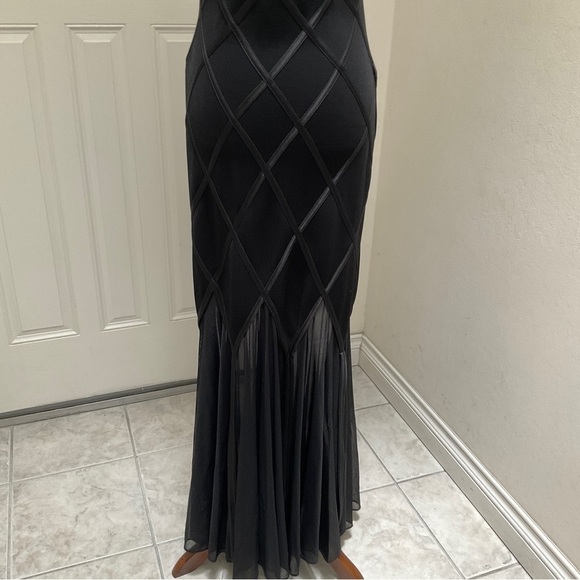 Tadashi Black Sheer Mesh Jersey Maxi Dress Size PM - Picture 3 of 10
